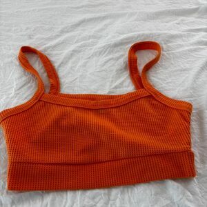 SHEIN Waffle Orange Casual Summer Comfy Medium Cropped Bra Cami Tank Small Top